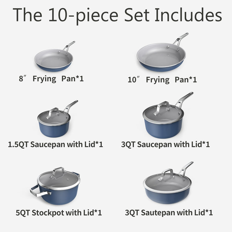 Blue 10 Piece Ceramic Cookware Set