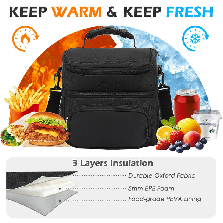 Double Layer Cooler Insulated Lunch Bag Adult Lunch Box Large Tote Bag for Men (2 Count)