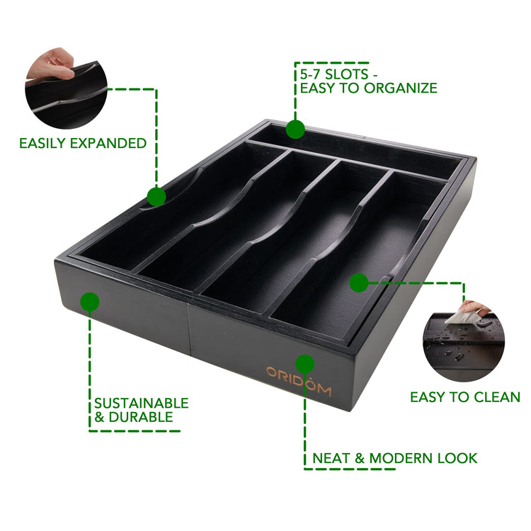 Expandable Bamboo Kitchen Drawer Organizer for Cutlery and Utensils