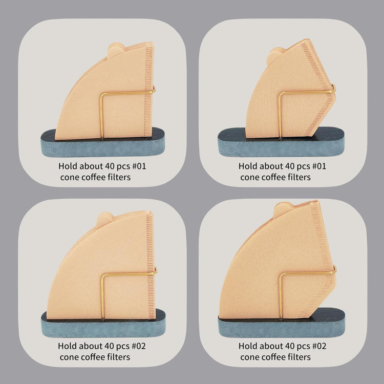 Cone Coffee Filter Holder for Counter, Coffee Filter Storage Container for Cone Paper Filters Size #01 & #02, Marble Base with Non-Slip Pad (Black)