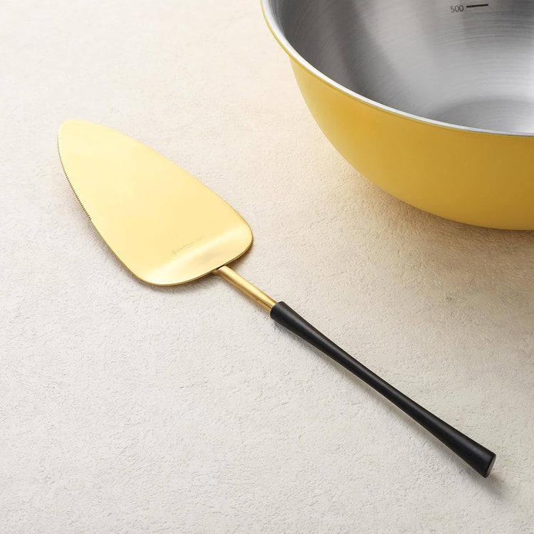black gold Cake Cutter,Stainless Steel Pie Spatula Serrated,Cake Pizza Cutter Tart Dessert Slicer Comfortable Handle (black gold)