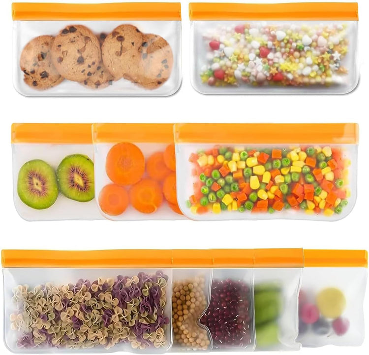 Reusable Snack Bags Dishwasher Safe,10Pack Reusable Bags Silicone Extra Thick Leak-proof Reusable Freezer Bags for Candy, Snack, Cereal, Travel Items, Home Organization(Orange)