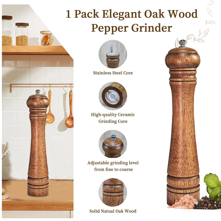 1 Pack 10 Inch tall Wooden Pepper Mill or Salt Mill