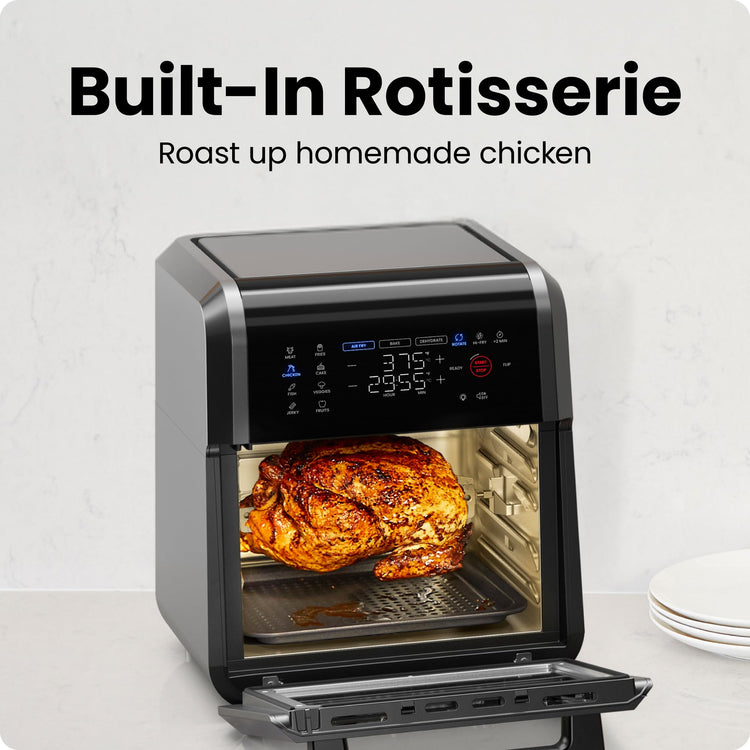 12-Quart 5-in-1 Air Fryer Oven with Digital Timer, Touchscreen, and 12 Presets - Family Size Countertop Convection Oven, Dishwasher-Safe Parts