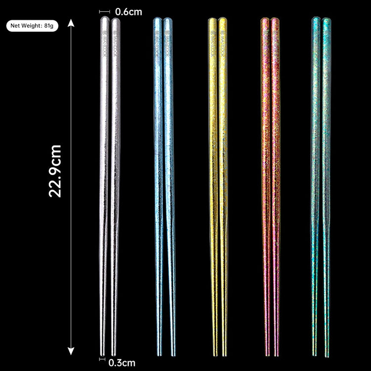 Pure Titanium Chopsticks Reusable Ice Flower design Multicolor Chop sticks 5 Pairs Set Upscale Tableware Dishwasher Safe Light Durable Palillos Chinos as Gift