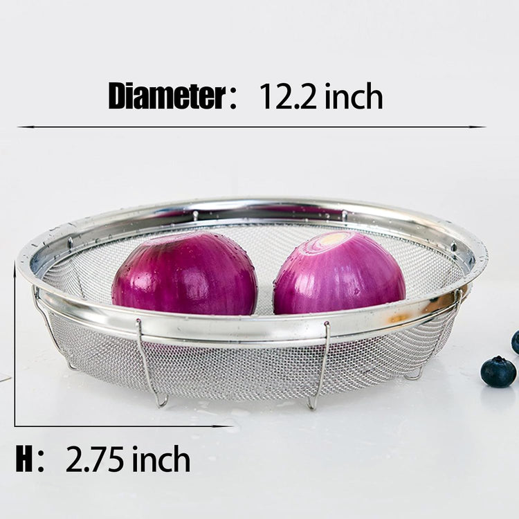 Fine Mesh Strainer for Kitchen, Stainless Steel Colander Bowl for Pasta, Rice, Fruit, Metal Net Baskets with Resting Base - Strain, Drain, Rinse (Diameter 12.2 inch)