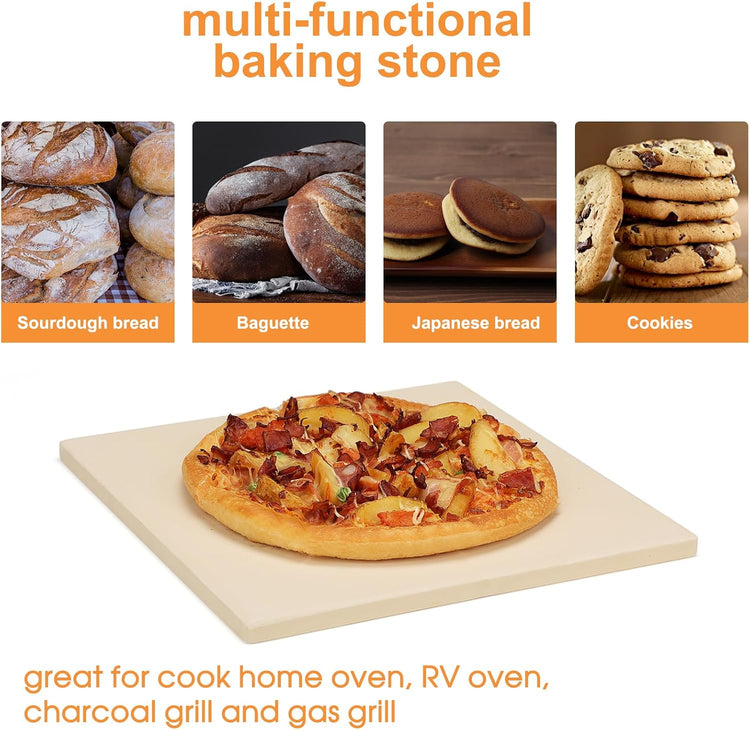 12x12 inch Pizza Stone,for RV Oven and Grill,square baking stone, cordierite pizza stone,for Pizza,Bread, Pie, BBQ, Durable and Safe, Give away Plastic Scraper