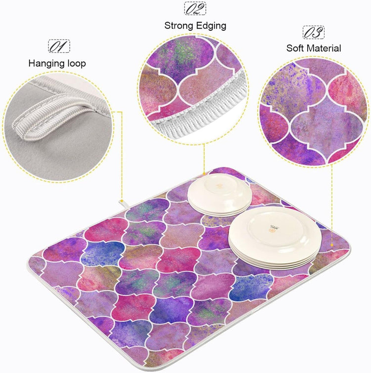 senya Super Absorbent Dish Drying Mat, Microfiber Fast-Drying Dish Mat, 24' x 18', Kitchen Dish Drying Pad, Vintage Decorative Moroccan, 18x24in, (g295080331p523c558s1114)