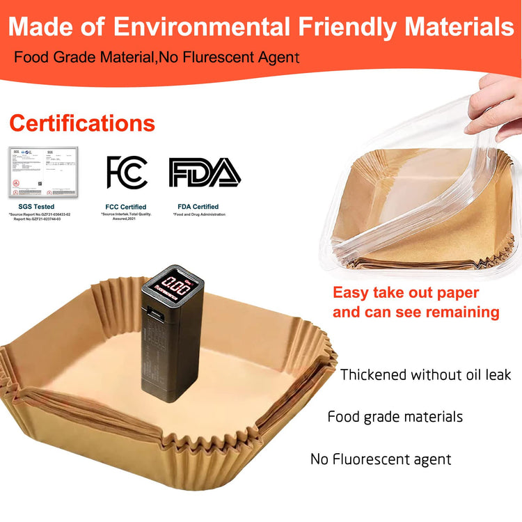 Air Fryer Disposable Paper Liner Square 10 Inch for 8 (100 Count)