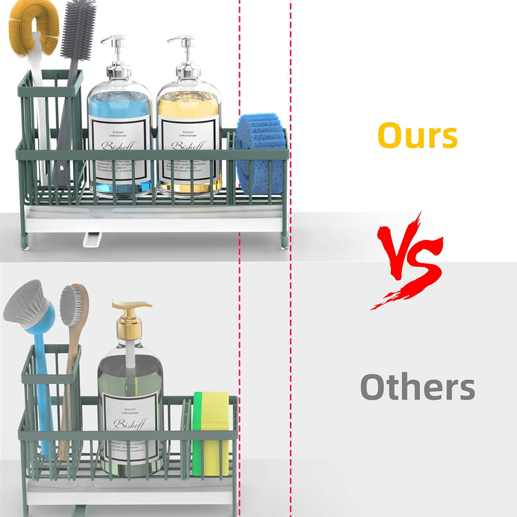 Moforoco Extra Large Sponge Holder for Kitchen Sink Organizer Caddy, Dish Brush Scrubber Holder,Stainless Steel Sink Box Utensil Holder,Soap Dispenser Set Tray Counter Accessories(Sage Green )