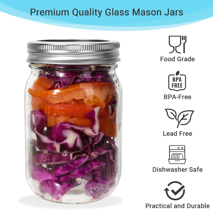 12 oz Glass Mason Jars, 20 Pack Regular Mouth Glass Canning Jars with Silver Aluminum Lids and Bands, Airtight Jam Jars for Food Storage, Pickling, Fermenting, Honey, Jelly, DIY Candles Decor