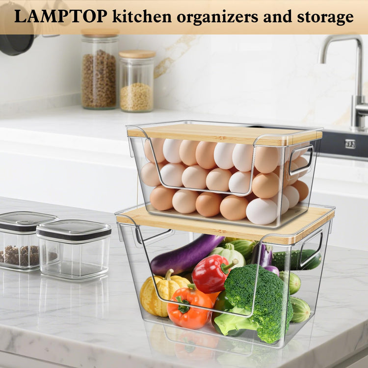 4 Set Stackable Storage Plastic Container with Removable Bamboo Cover