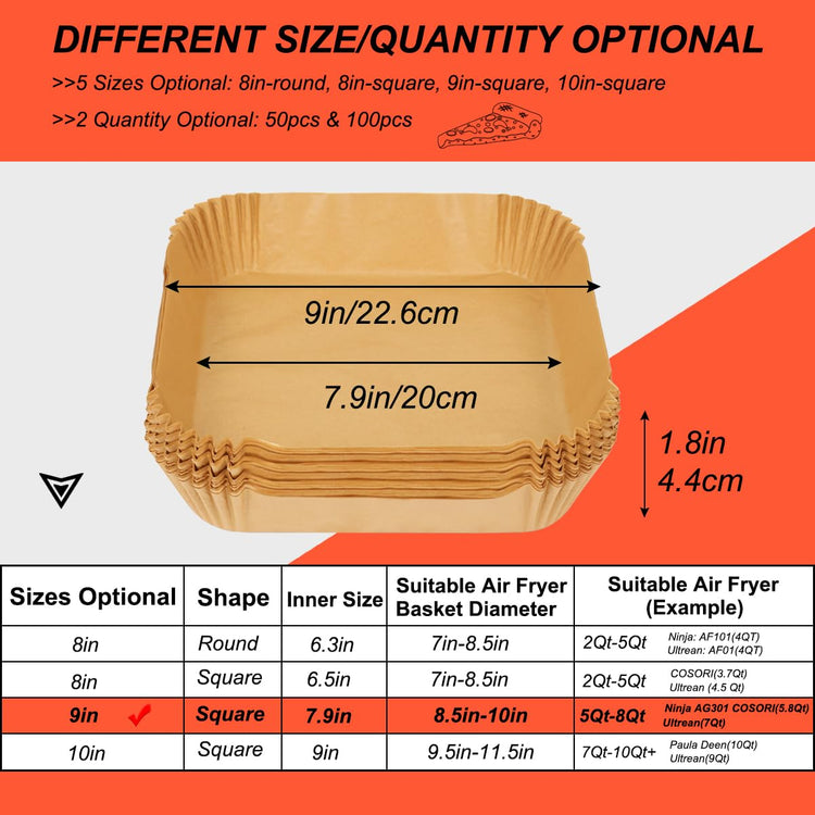 200PCS 9 Inch Disposable Air Fryer Liners for 5 to 8Qt Airfryer