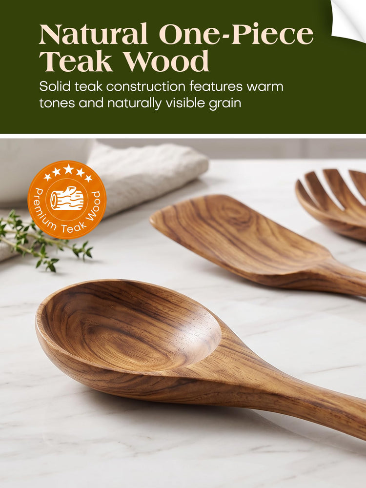 11 Piece Natural Teak Wood Kitchen Utensil Set with Holder (11 Count)