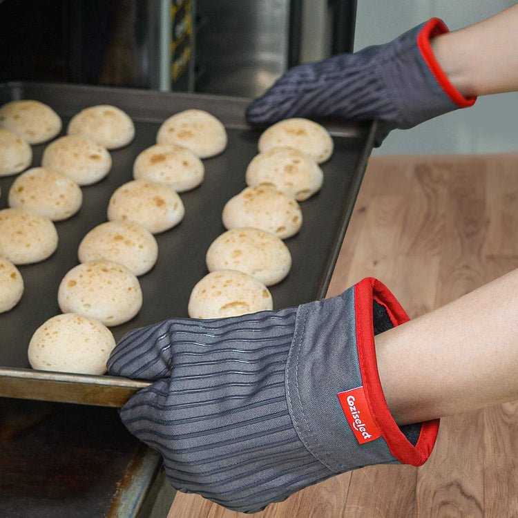 Oven Mitts and Pot Holders Set, Hot Pads for Kitchen Cooking Grill, 500℉ Heat Resistant Oven Mit, Pure Cotton and Terrycloth Lining, Heavy Duty Thick Oven Gloves Grey, 4-Piece Set