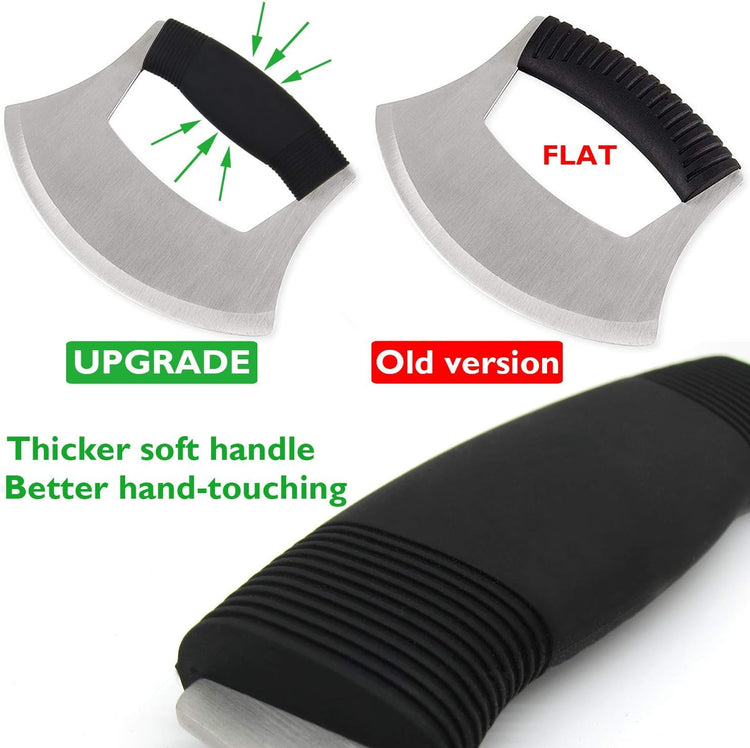 Pizza Cutter Stainless Steel Ulu knife Razor Sharp Rocker Slicer Cutter Mincing Mezzaluna Knife Salad Vegetable Chopper with Upgraded Ergonomic Anti-Slip Handle