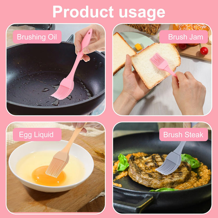 4 Pcs Silicone Basting Pastry Brush Heat Resistant Oil Brush for Cooking Kitchen Food Baking Butter Baster BBQ Grill Dishwasher Safe Multicolor for Sauce Marinade Meat Glazing (4 Count)