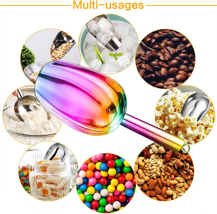 Metal Ice Scoop,Kitchen Ice Scooper for Ice Maker,Stainless Steel Small Ice Scooper for Freezer,Kitchen Gadgets Cookie Flour Pet Dog Food Scoop (Rainbow, 3oz)
