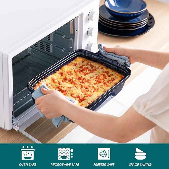 vancasso Starry Casserole Dish With Lid, 3.8 Quart Casserole Dish for Oven, 9x13 Baking Pan with Handles, Large Casserole Baking Dish Lasagna Pan with Lid, Microwave, Dishwasher Safe, Blue