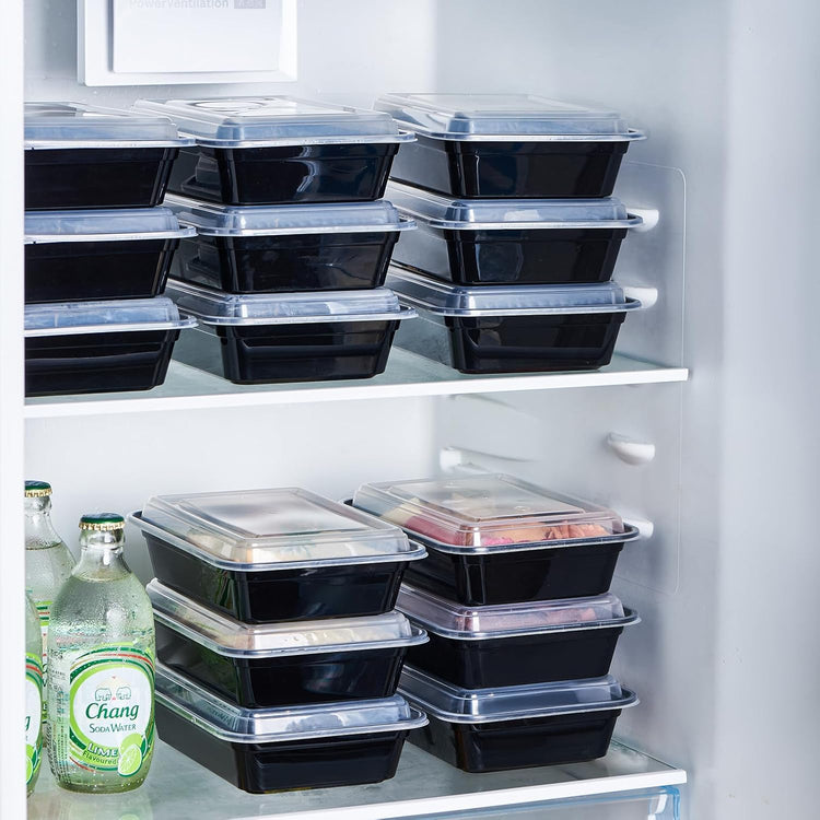 24 oz Meal Prep Containers With Lids Reusable 50 Pack Extra-thick Plastic Food Storage Black Disposable To Go Lunch Box BPA Free Stackable Microwave Dishwasher Freezer Safe (Formerly FULING)