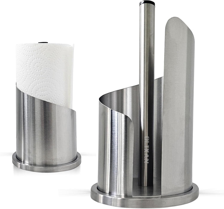 Stainless Steel Paper Towel Holder Countertop, Modern Spiral Cover Design,Keep Paper Towel Clean,Weighted Base for Stability, Freestanding Easy One-Handed Operation for Kitchen Bathroom,Silver