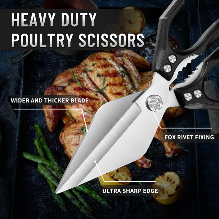 Heavy Duty Poultry Shears for Food with Black Ergonomic Handle