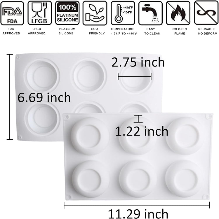 OCPO KITCHEN Silicone Molds for Baking Mousse Cake, 3D Silicone Baking Mold for Candy Pastry Chocolate Truffle Cupcake Jelly Cookie Pudding Cake Decoration Mold, Round Concave Shape (6-Cavity)