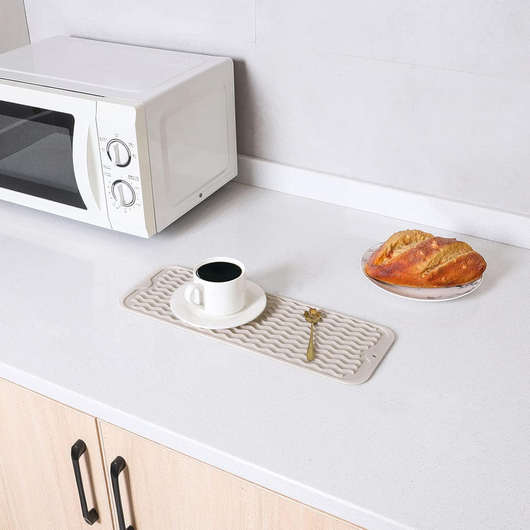 Silicone Dish Drying Mat for Multiple Usage,Easy clean,Eco-friendly,Heat-resistant Silicone Mat for Kitchen Counter,Sink,Bar,Bottle,or Cup Tapioca M 17 inches x 6 inches