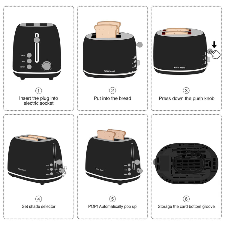 2 Slice Toaster Retro Stainless Steel with Bagel