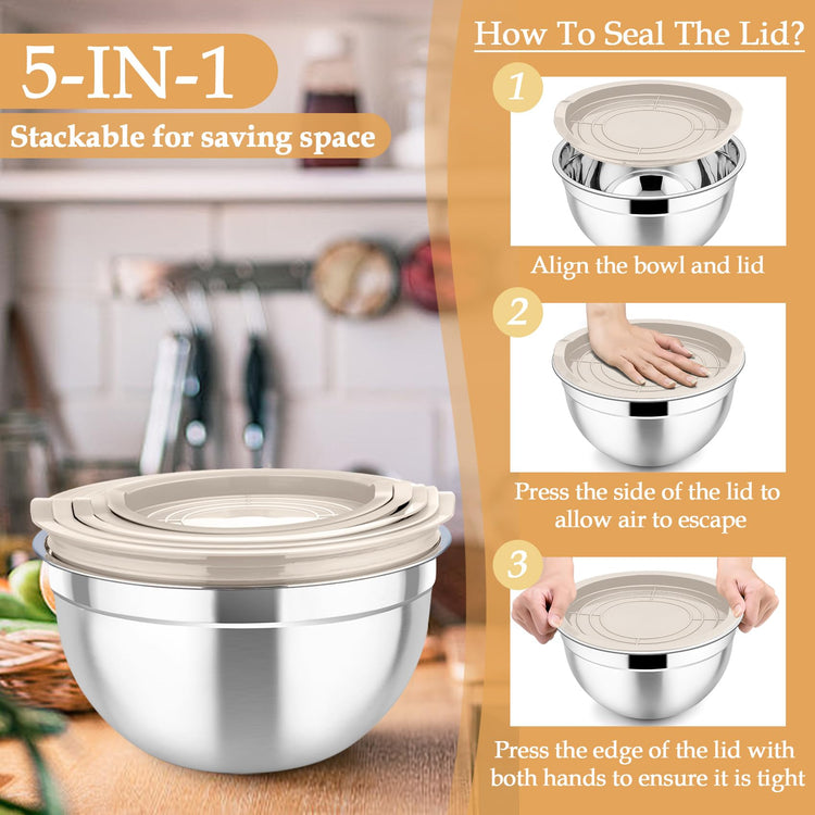 Mixing Bowls Stainless Steel Nesting Salad Bowls Set (6 Count)