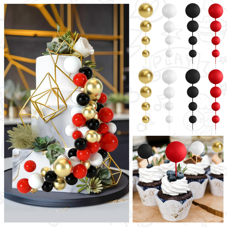 48 Pcs Balls Cake Topper Decorations Balloon Cupcake Toppers Foam Cake Topper Balls Cake Balls Decorations for Birthday Party Wedding Cake Decorating (48 Count)
