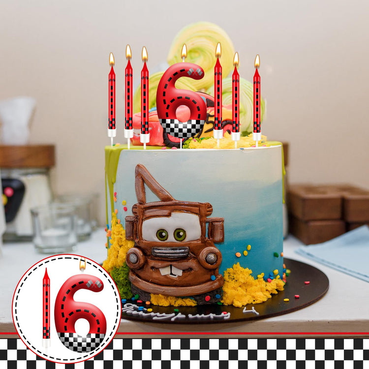 13PCS Racing Car Theme Birthday Candle Set with Checkered Flag Design (13 Count)