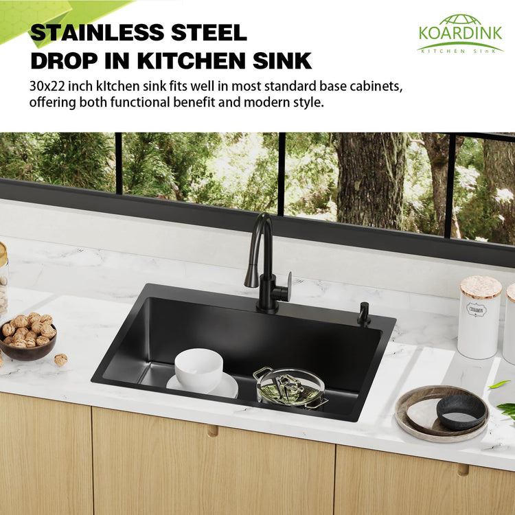 Black 30x22In Drop In Kitchen Sink
