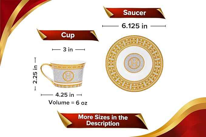 White and Gold Dinnerware Set - 58 Piece 'Mosaic' Dinner Set Luxury Bone China 24K Gold Inlays for Everyday use or Formal Occasions