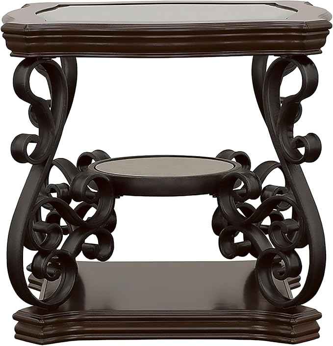 Coaster Home Furnishings - Laney - 1-Shelf Glass Top Rectangular End Table with Metal Legs, Scrollwork Design and Polished Wood Surface - Living Room - 26-Inch - Dark Merlot - 702447