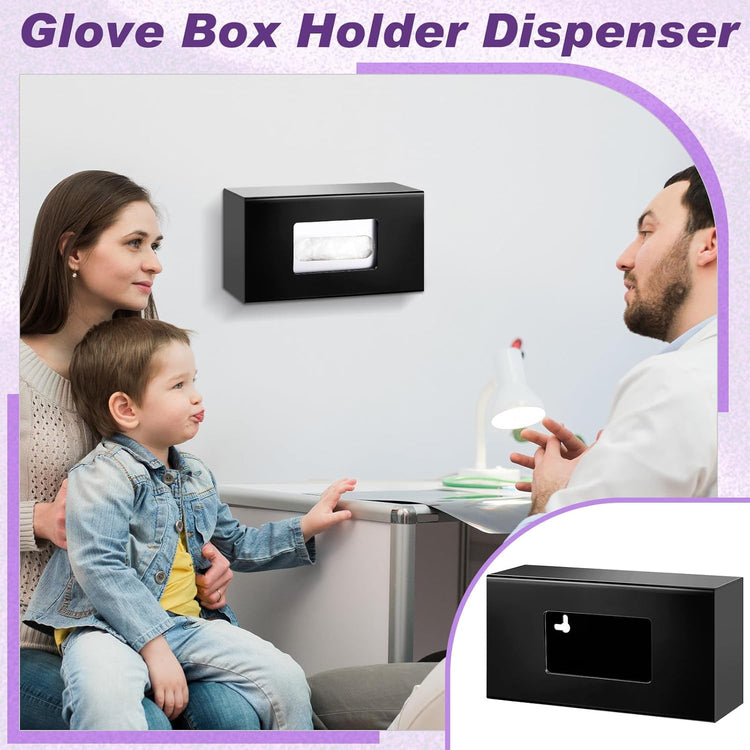Thyle 2 Pcs Glove Box Holder Wall Mount Acrylic Dispenser Single Side Loaded Disposable Latex Rubber Glove Box for Kitchen, Office, Restaurant(Black)