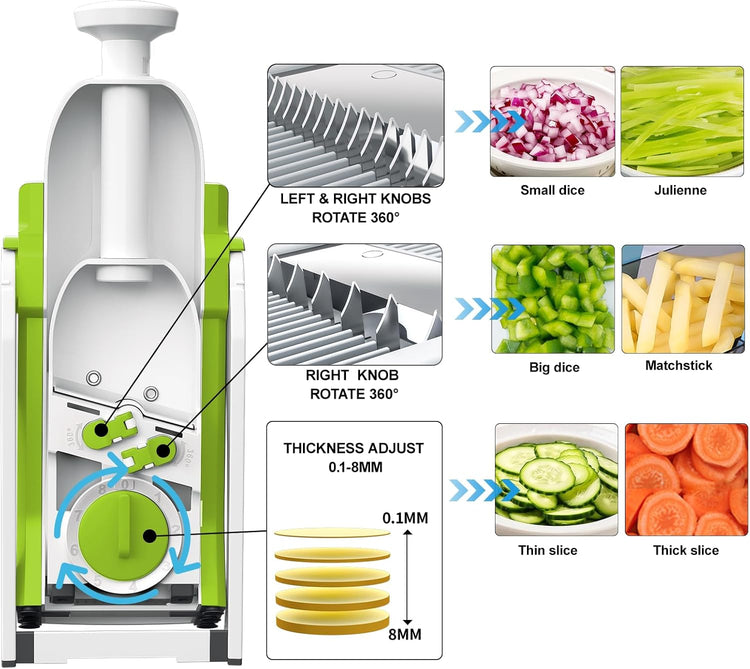 Safe Mandoline Slicer and Vegetable Chopper, Multi Potato Slicer for Kitchen, 4 Modes 100+ Presets Thickness Adjustable,(Green)