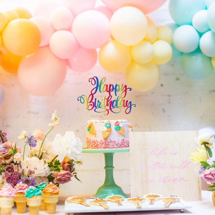 1 PCS Happy Birthday Cake Topper Glitter Happy Birthday Cake Pick for Celebrating Happy Birthday Anniversary Party Cake Decorations Supplies Colorful