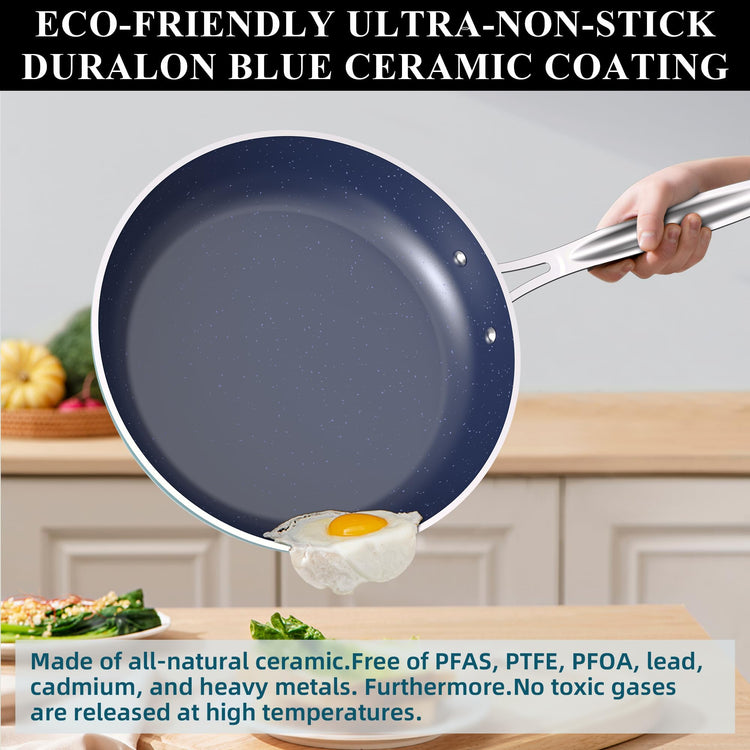 9pc Cookware Set Healthy Duralon Blue Ceramic Nonstick Coated