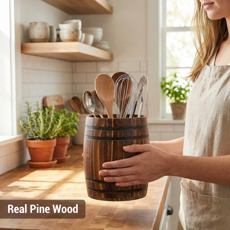 Wine Barrel Design Kitchen Utensil Crock