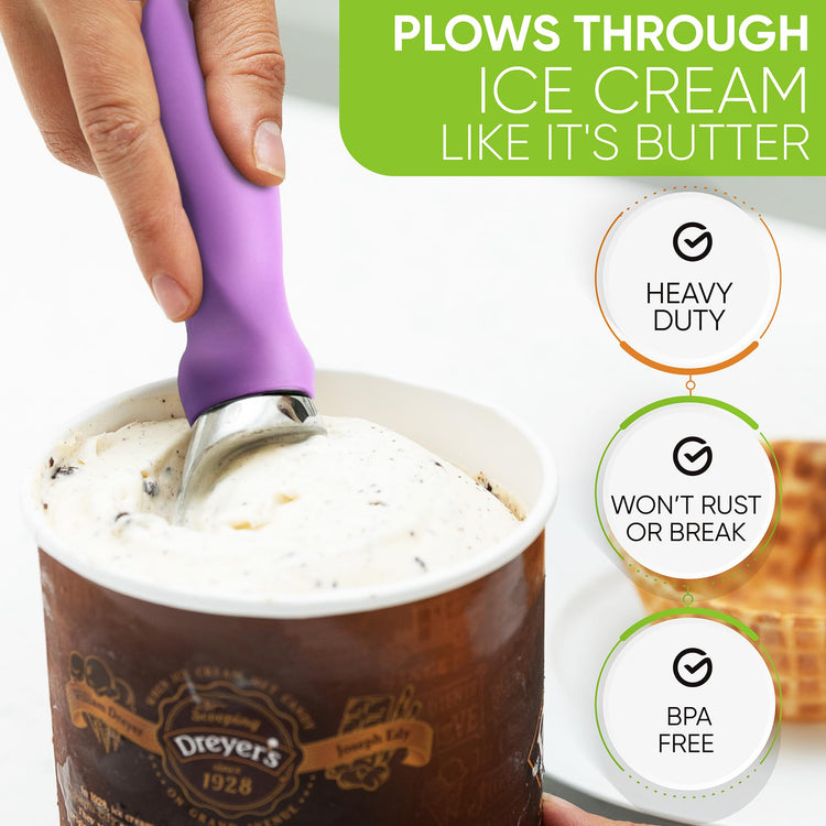 Heavy Duty Metal Ice Cream Scoop with Soft Grip Handle