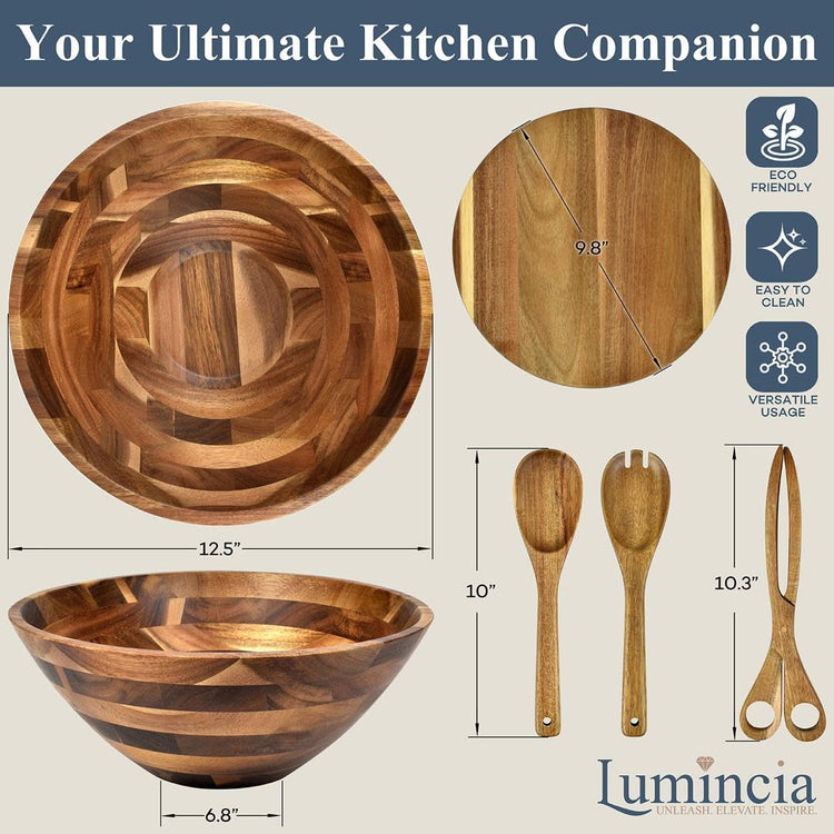 Premium Acacia Wood Salad Bowl Set