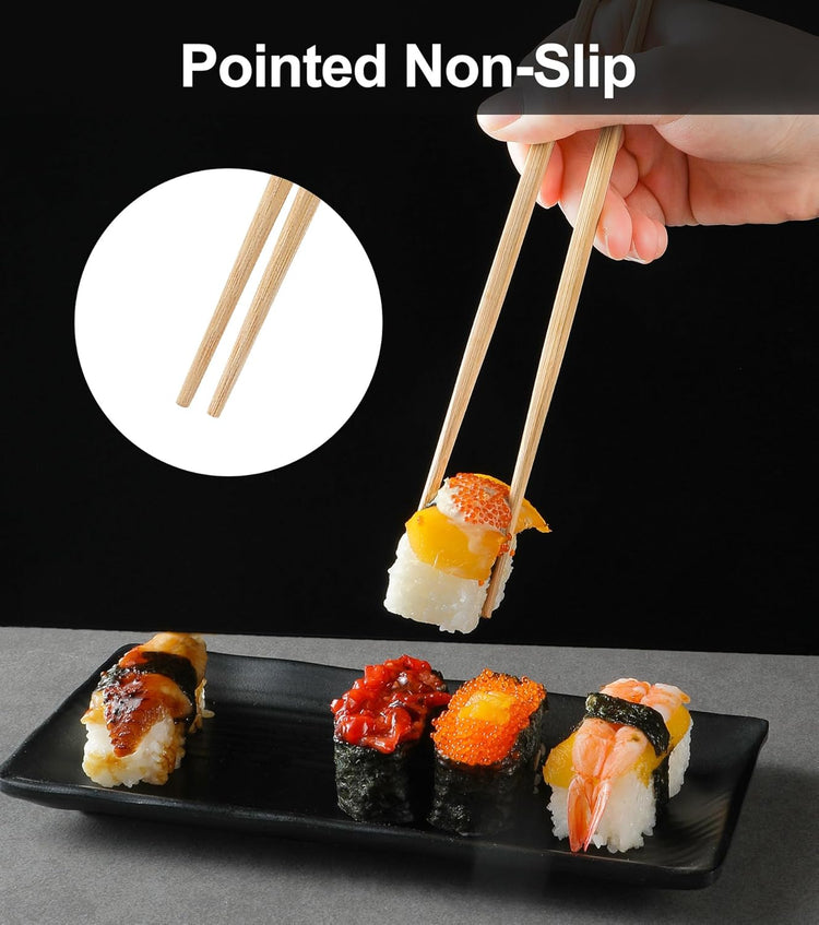 100Pairs Bamboo Chopsticks Disposable | Japanese | Sushi | Separated | Non Slip | Pointed Chopsticks-(9.45in)