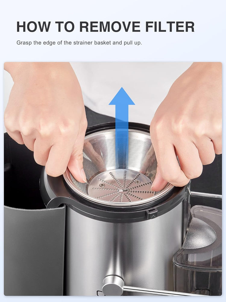QCen Juicer Machine, 500W Centrifugal Juicer Extractor with Wide Mouth 3” Feed Chute for Fruit Vegetable, Easy to Clean, Stainless Steel, BPA-free (Blue)