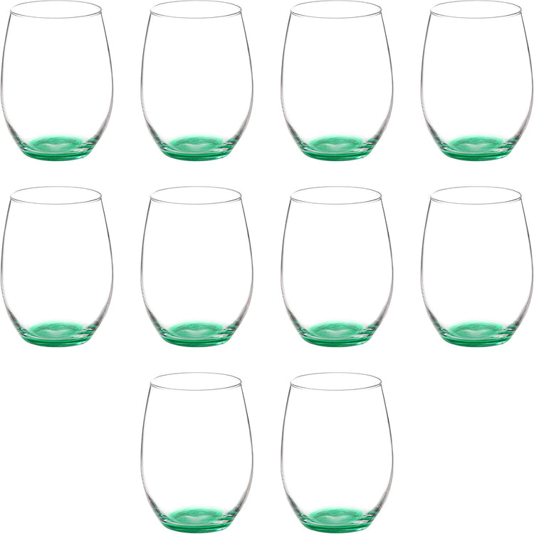 DISCOUNT PROMOS 10 ARC Stemless Wine Glasses Set, 21 oz. - Chardonnay, Cabernet, Merlot, Sauvignon - Green