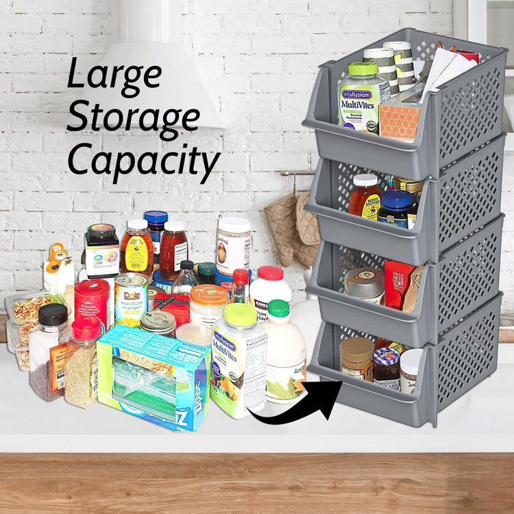 Stackable Storage Bins Open Front for Pantry Storage (4 Count)