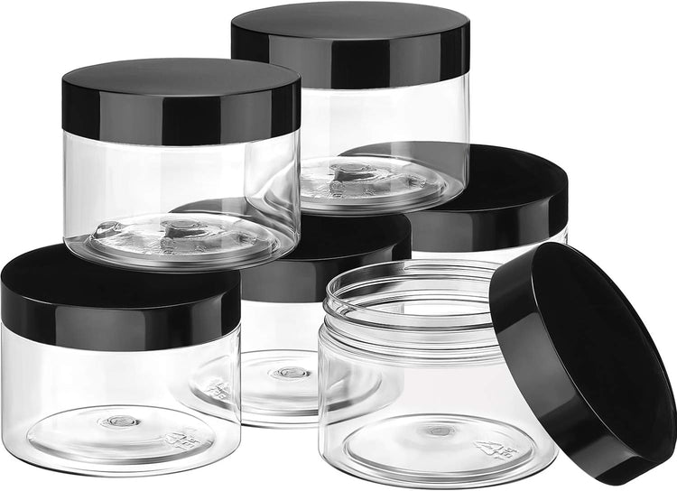 6 Pack 6 oz Plastic Jars Refillable Containers with Lids Wide-mouth Leakproof Reusable Round Empty Jars for Travel Cosmetic Dry Food Spice Cookie Candy Home Kitchen Organizing (Clear)