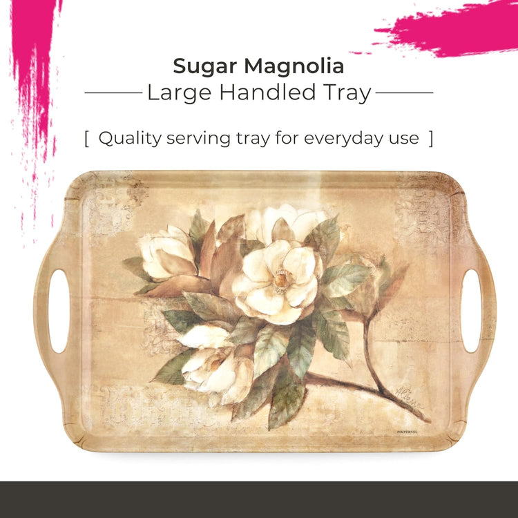 Pimpernel Sugar Magnolia Large Handled Tray - Rectangular Melamine Serving Tray with Bright Floral Magnolia Design & Side Handles - Dishwasher Safe Platter for Snacks Drinks/Decorative Table Display