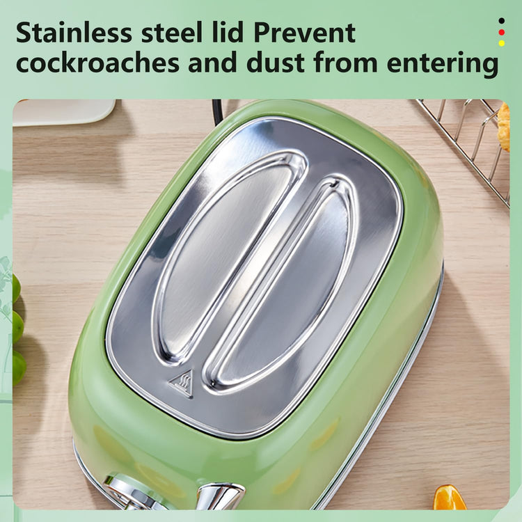 Green Cute Retro Toaster 2 Slice with 1.58" Wide Slots