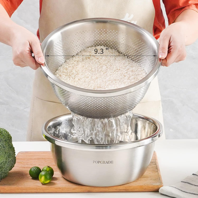 304 Stainless Steel Colander 4QT Microporous Colander & Large Bowl for Kitchen